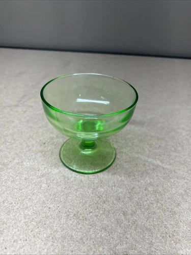Vintage Uranium Glass Green Sherbet Ice Cream Cup Depression Glass Dessert Dish