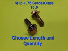 M12-1.75 x(CHOOSE LENGTH & QUANTITY) Class 10.9 Metric Flange Bolts Yellow Grade