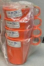 Vintage DEKA Plastics USA 8 oz. Orange Coffee Mugs Cups w/Handles ~ 4 Pack ~ NOS