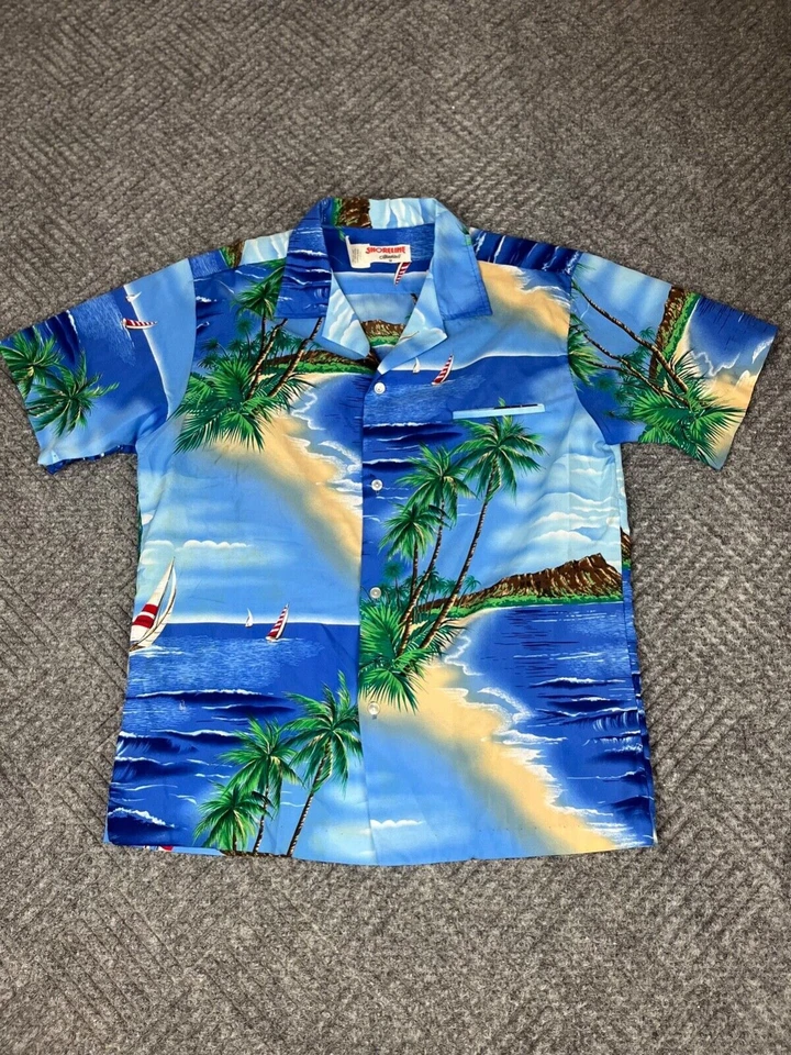 Vintage Shoreline Hawaii Button Up Shirt Adult Size Medium Blue Short Sleeve - Image 2 of 4