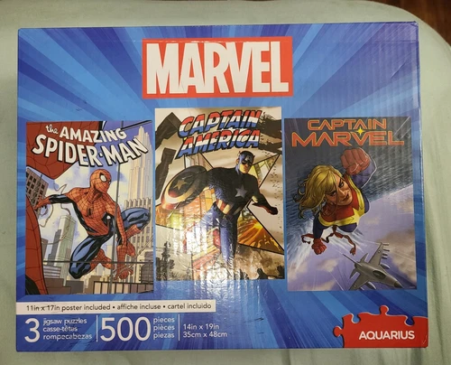Marvel Aquarius 62-003 500 piece puzzle Spider-Man Captain America THREE Puzzles