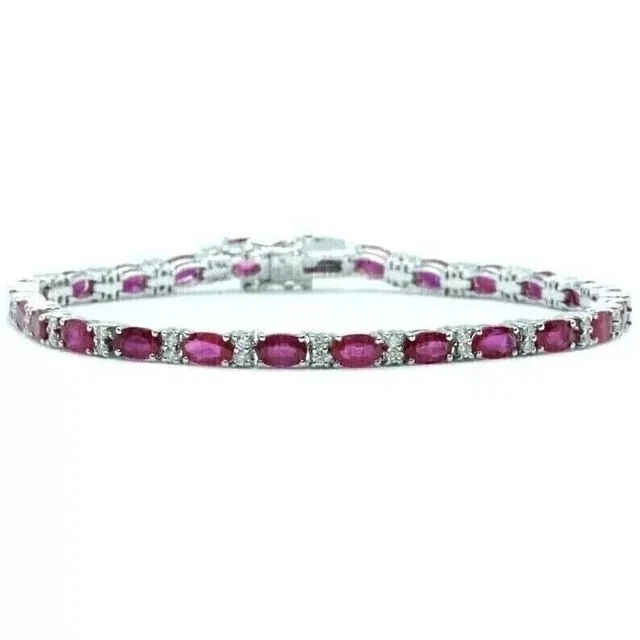 10CT Ruby Women's Tennis Bracelet Oval Cut Lab Created 14k White Gold Plated - Image 2 of 4