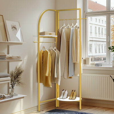 Gold Corner Hall Tree Freestanding Coat Rack Adjustable Collapsible Clothes  Rack UK
