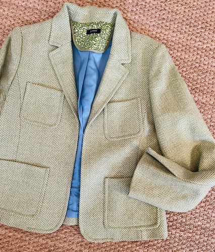 J Crew Robert Noble Vintage Scottish Wool Blazer Herringbone Green Sz 10 - Picture 2 of 6