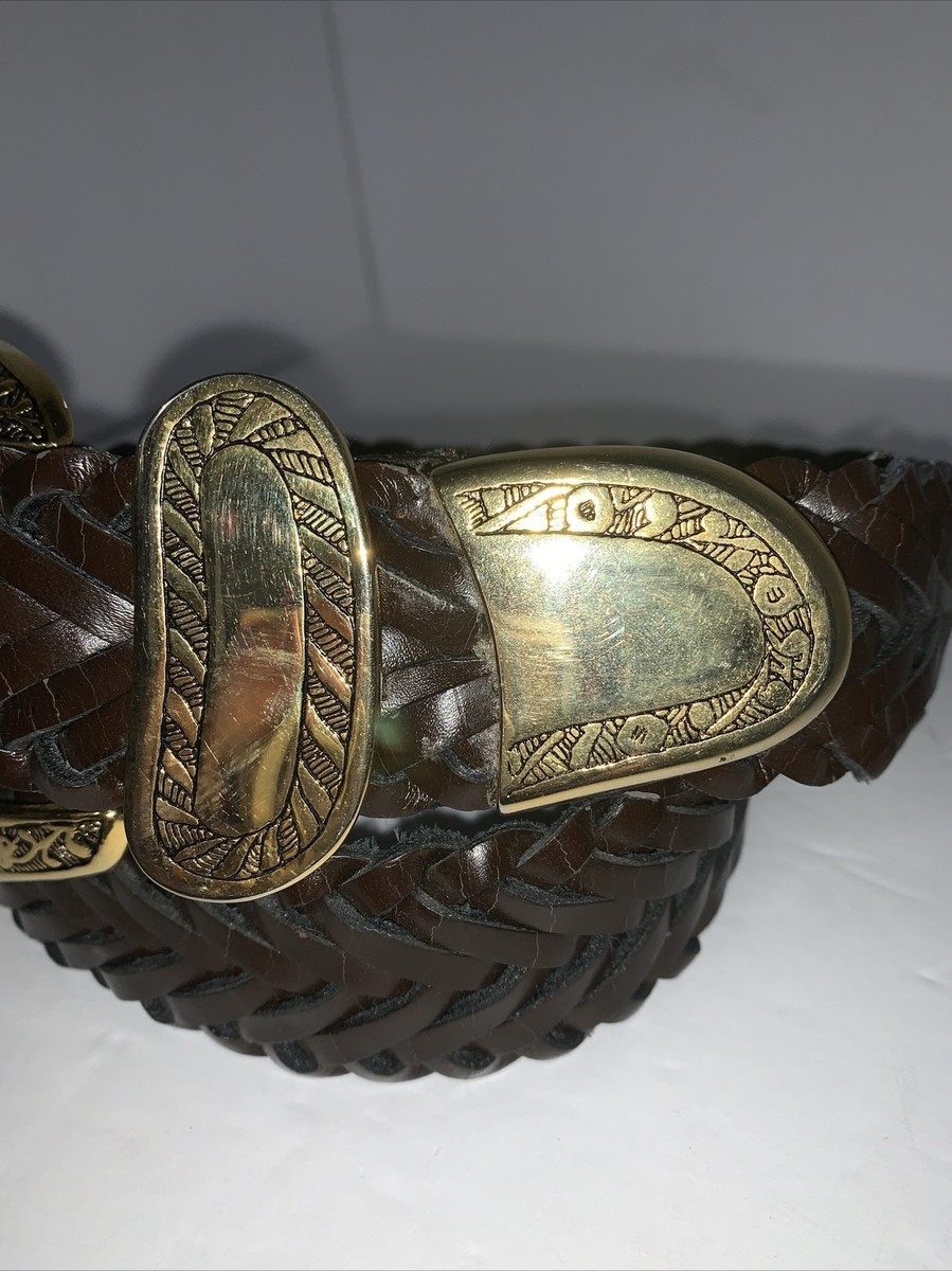 Captiva Belt Womens Brown Leather Size Small Woven Gold Belt  display picture 1