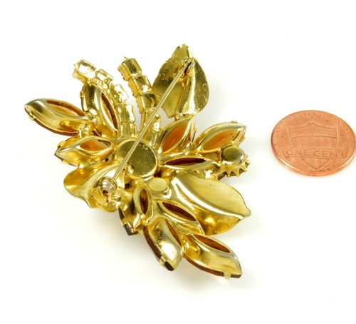 ELEGANT FLORAL BROOCH PIN BY JULIANA. TOPAZ GLASS STONES - Bild 3 von 3