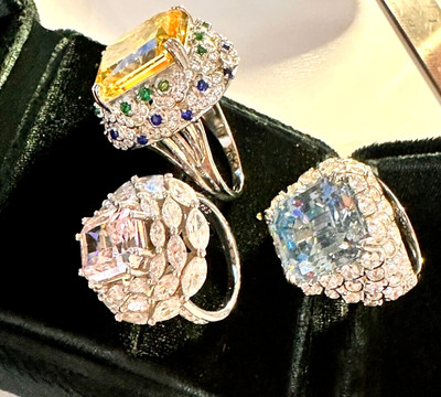 Large size Super Sparkly 15Ct High Carbon Diamond Ring Gemstone Aquamarine 25Ct