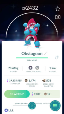 Pokémon Trade GO - Shiny Obstagoon Level 40 & 2nd Charge unlocked for PVP Master