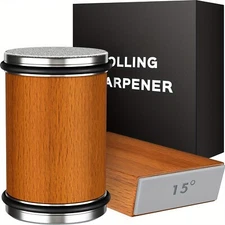 Diamond Rolling Knife Sharpener Kit 15° & 20° 2-Angle Magnetic Stand and Leather