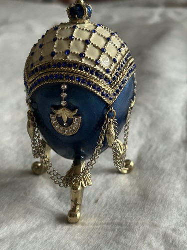 Blue Jewelled Egg Trinket Bix With Feet Wisdom - Foto 1 di 14