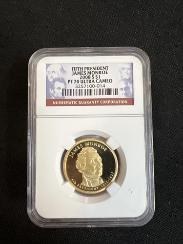 NGC PF 70 ULTRA CAMEO 2008 S 5TH PRESIDENT JAMES MONROE 1$ PROOF COIN OLD LABEL!