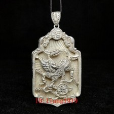 2.8 Inch Chinese Tibet Silver Carving Kylin Statue Necklace Pendant Collection