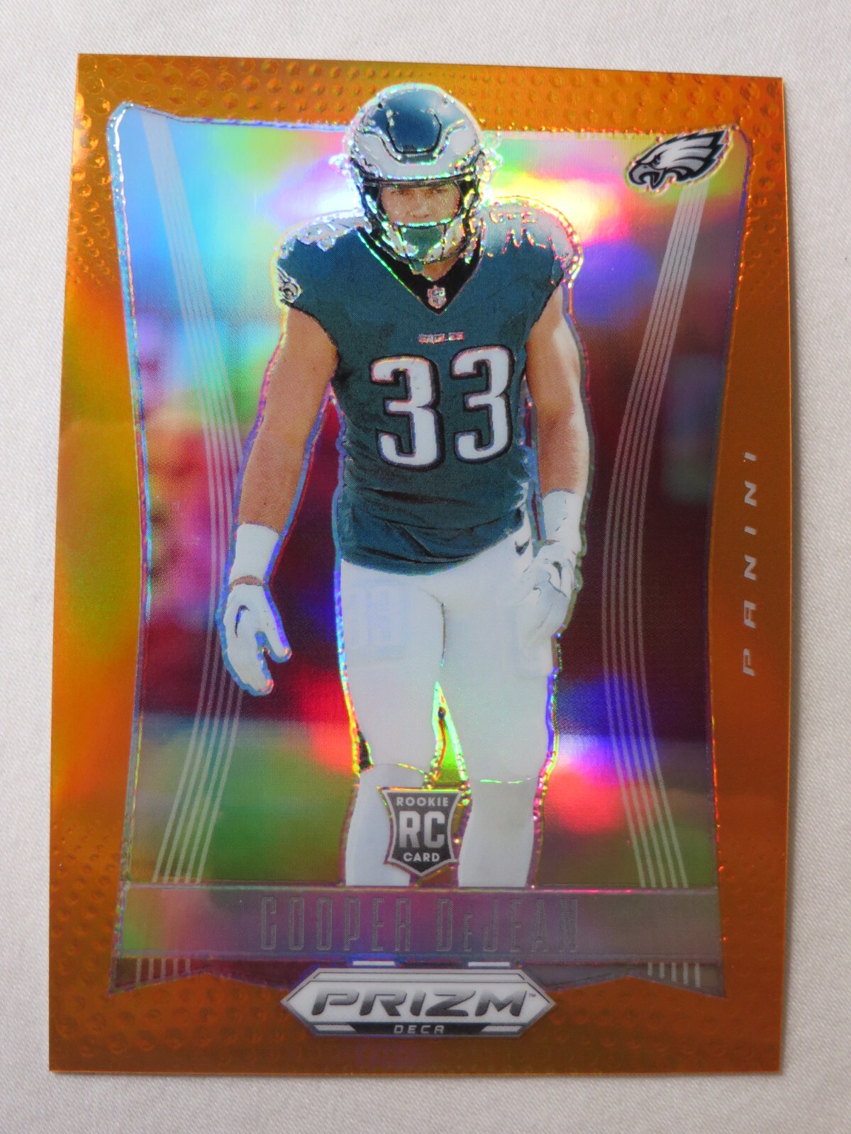 2024 Panini Prizm Deca NFL Cooper DeJean RC #243 Orange Prizm SP/49 Eagles