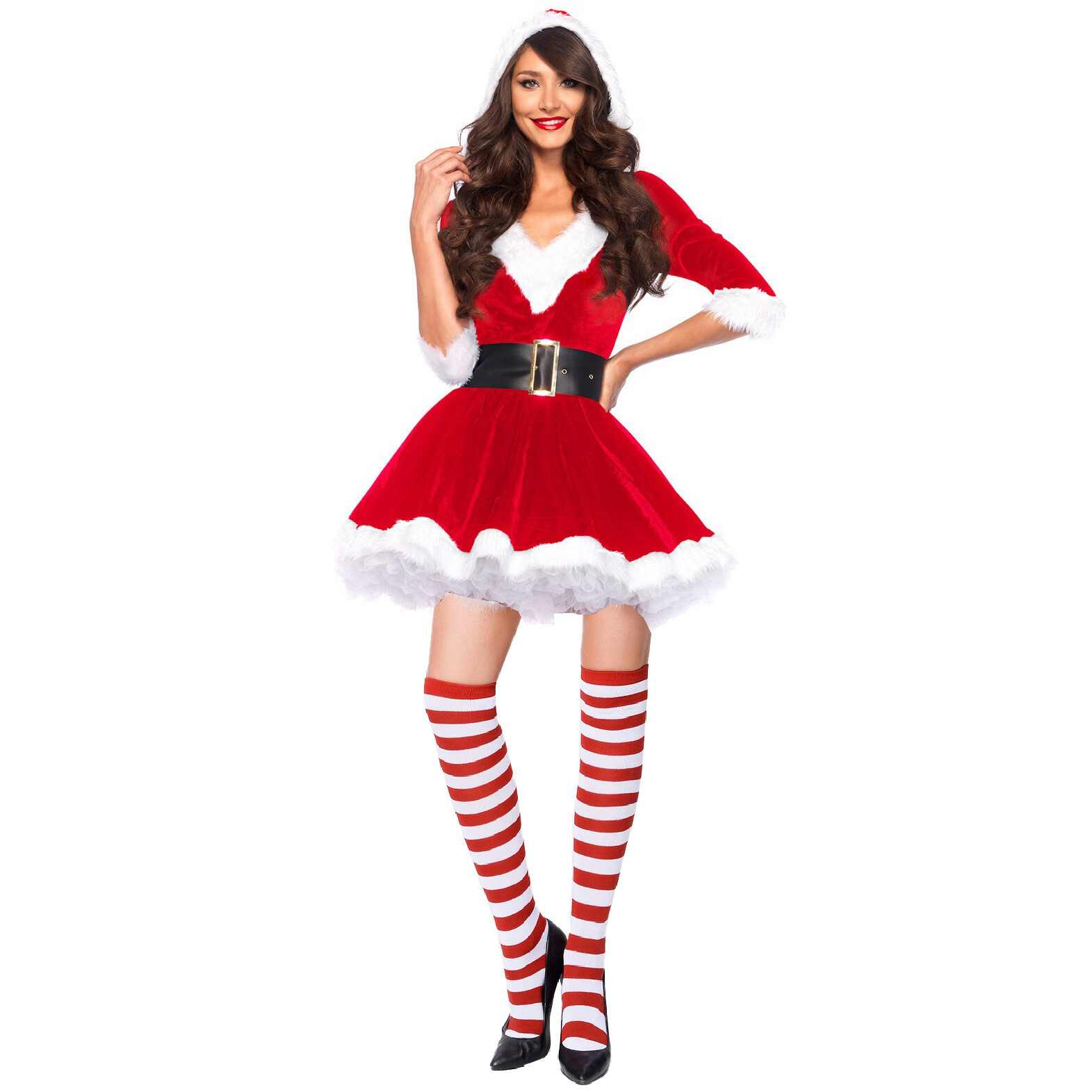 Mrs Miss Santa Claus Costume Outfit Ladies Womens Christmas Dress with Socks image 3