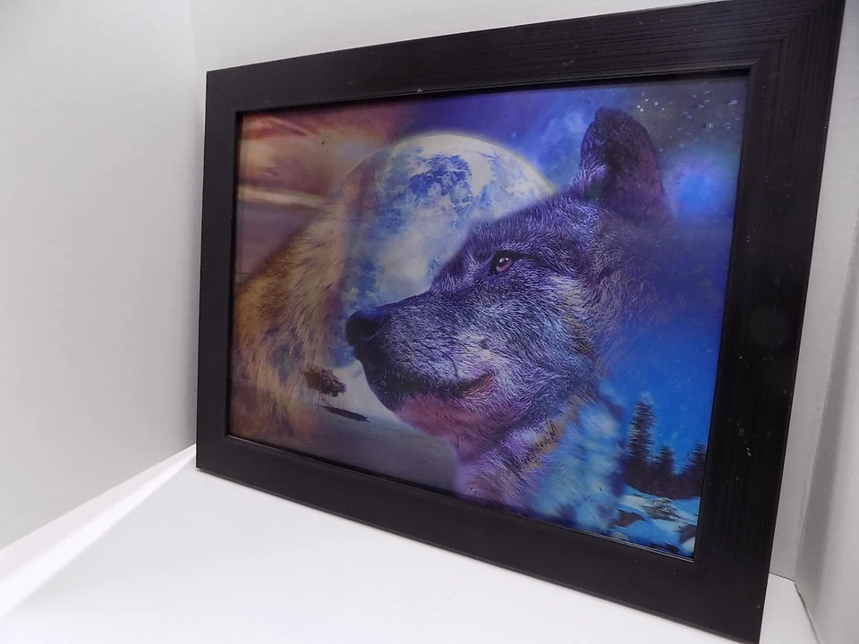 3D Art WOLF in the WILD Picture 4 Poses Full Moon Rockies 11x14 Framed - Image 3 of 4