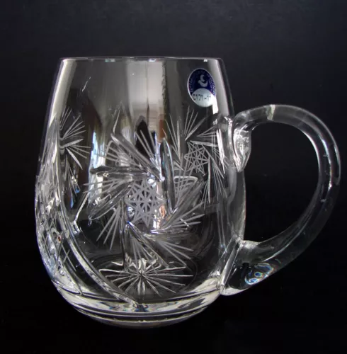 Vintage Dyatkovsky Blown Cut Crystal Beer Mug Pinwheel Cuts original label