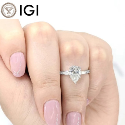 IGI Lab Grown zertifizierter Diamant-Verlobungsring 14 K Weißgold 2,00 kt Bir...