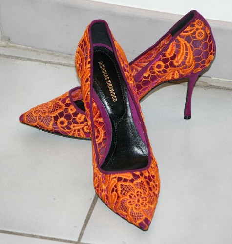 Nicholas Kirkwood Orange Embroidered Overlay Lace Purple Suede Heel US 7  $695 - Picture 8 of 12