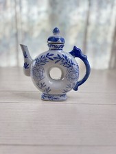 Vintage Porcelain Dragon Tea Pot Blue $ White 