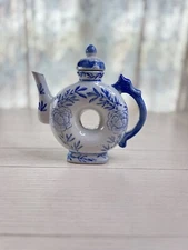 Vintage Porcelain Dragon Tea Pot Blue $ White 