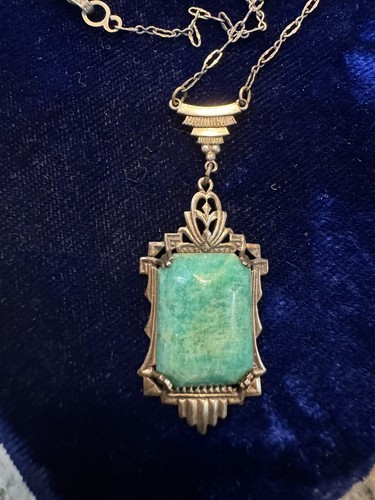 Collana Art Decò Amazzonite Sterlina Senza Marchio Vintage - Foto 2 di 6