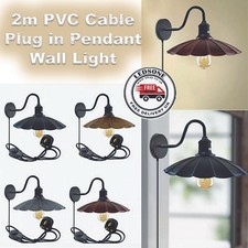 Vintage Industrial Black Wall Sconce Metallic Indoor Loft Plug in Wall Lights UK