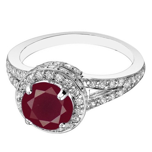 Anello oro bianco 14 kt 1,60 ct 100% naturale rubino rosso birmano certificato IGI diamanti - Foto 2 di 3
