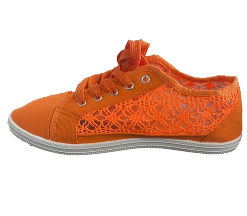DAMEN CANVAS SCHUHE TRAILER FREIZEIT PLIMSOLLS SCHNÜRUNG FLACH BESTICKT PUMPS - Bild 9 von 9