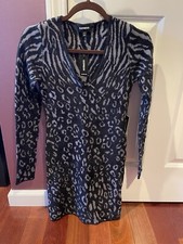 Express Women Dress Black Leopard Print Sweater Long Sleeve V Neck NWT XXS