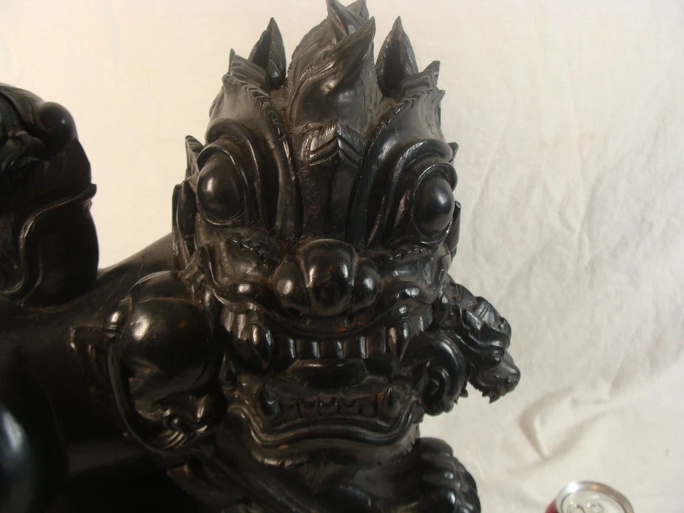 Antique Chinese Carved Wood Foo Dog - Image 2 of 4