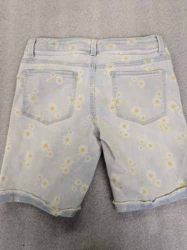 SO Jean Shorts Girls Size 14 Denim 7.5" Rise Stretch Waist Cuffed Daisy 7" In - Picture 3 of 3