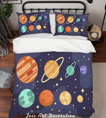 3D Planet Star Space Illustration Quilt Cover Set Bedding Sets Pillowcases Queen
