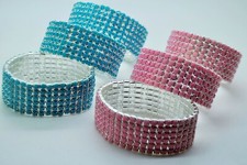 Blue  Pink 6 Row Crystal Rhinestone Stretch Bracelet Bangle Wedding Bridal