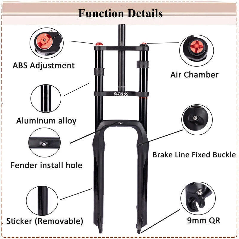 26*4.0" Fat Bucklos MTB Air Suspension Fork Beach/Snow/Electric Bike Forks - Image 4 of 4
