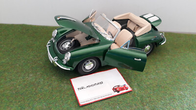 PORSCHE 356 B CABRIOLET 1961 vert métal clair capote pliée beige