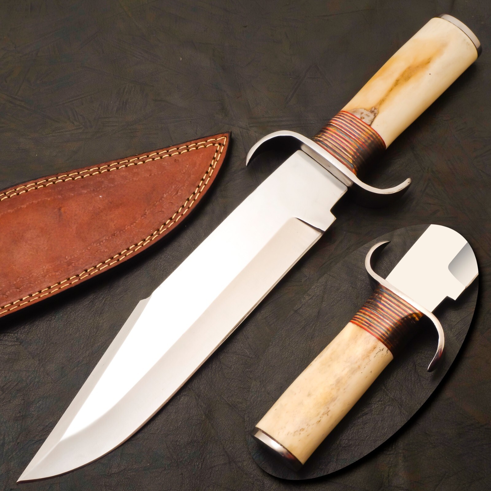 15'' CUSTOM HANDMADE D2 STEEL HIGH POLISH BOWIE KNIFE HUNTING CAMPIGN #H-985
