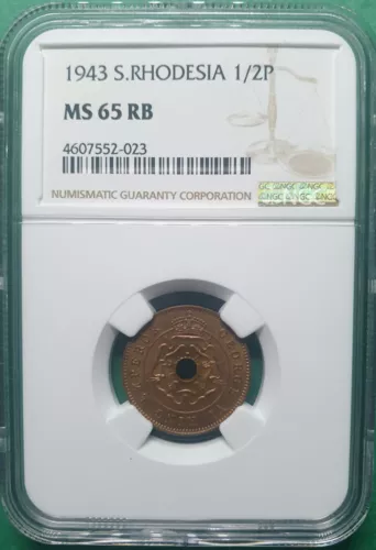 1943 SOUTHERN RHODESIA 1/2 PENNY  NGC MS 65 RB