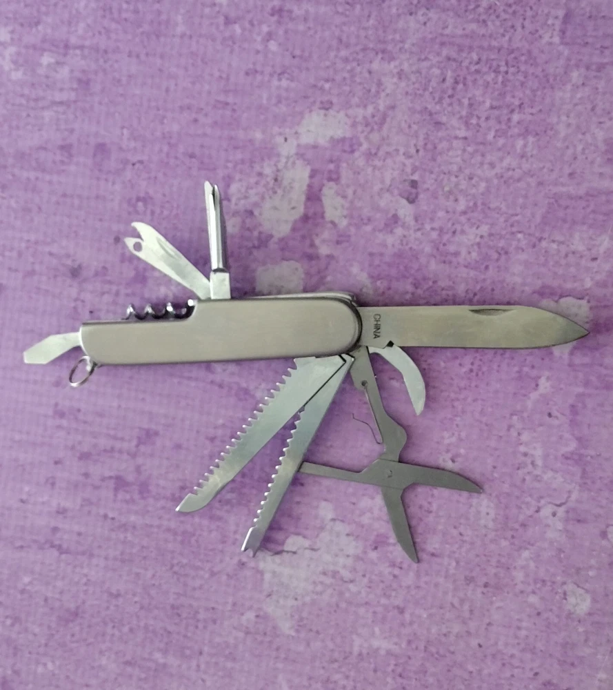 Multi Tool Pocket Knife Silver Stainless Steel 2.5 Inch Folding Black Belt Case