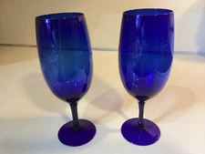 2 Cobalt Blue Water Goblets / Wine Glasses 8 - 1/4" Tall 12 oz