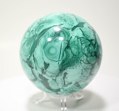 2.95'' POLISHED MALACHITE SPHERE With Stand ''Video'' - Congo E573