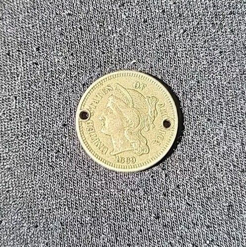 1869-Three Cent Nickel- 3 Cent Coin- DAMAGED - Picture 4 of 4