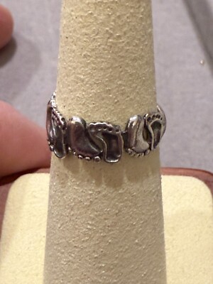 Vintage Sterling Silver Barefoot Feet Prints Toes Retro Fashion Ring 2696