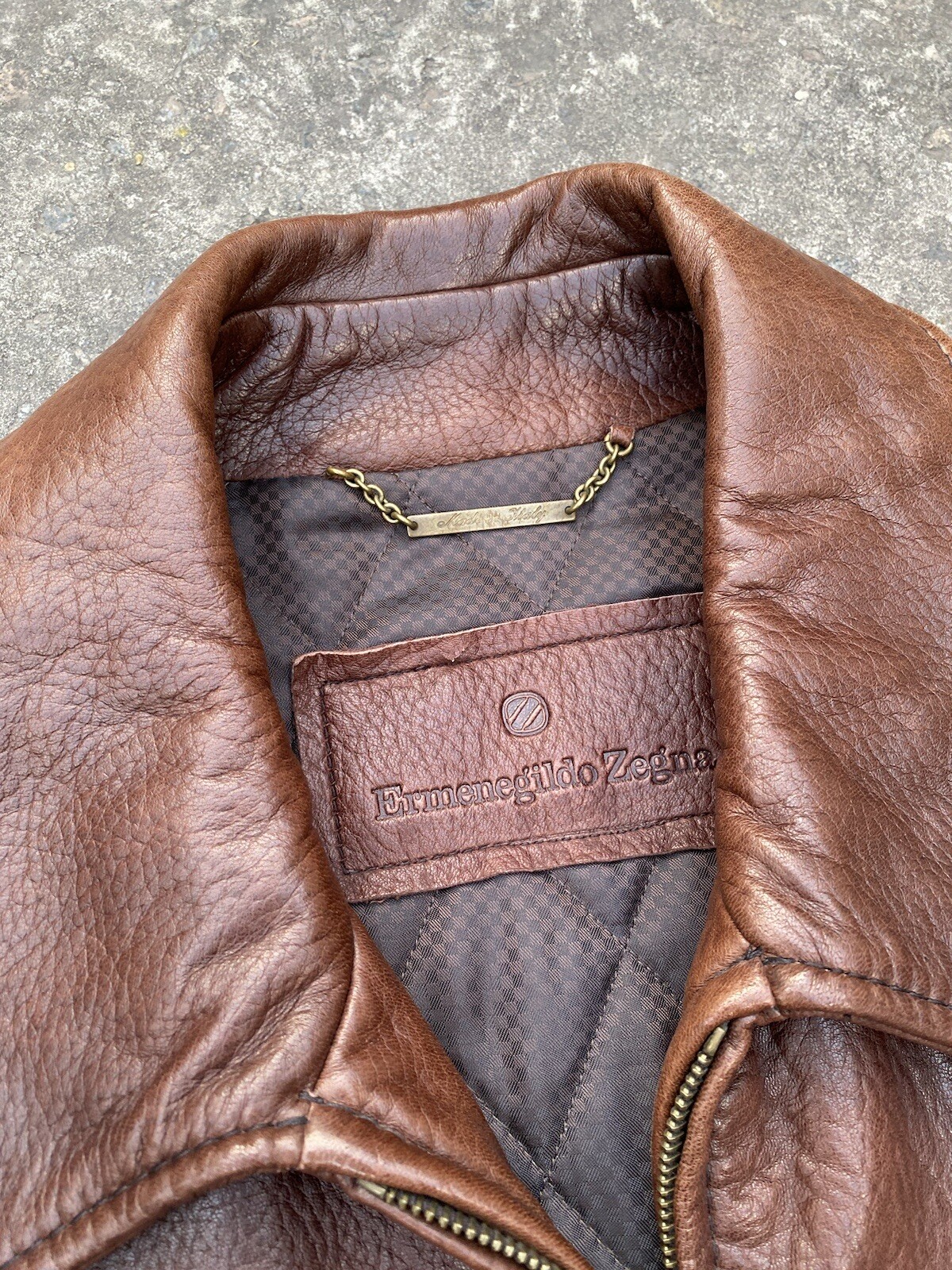 zegna brown leather jacket