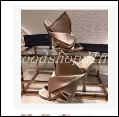 Mujeres Sexy Satén Punta abierta Moño Stiletto Zapatilla Zapatos Fiesta Banquete Sandalia Talla - Imagen 10 de 34