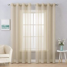 Beige Sheer Curtains, 2 Panels, Farmhouse Style, Grommet Window Treatment