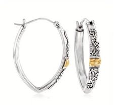 BRIGHTON BEACH  V-shaped Silvery Hoop Hand Carved Textured Earrings
