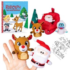 Rudolph The Red-Nosed Reindeer Set - Hardcover, Finger Puppet Puppets, ColorPage