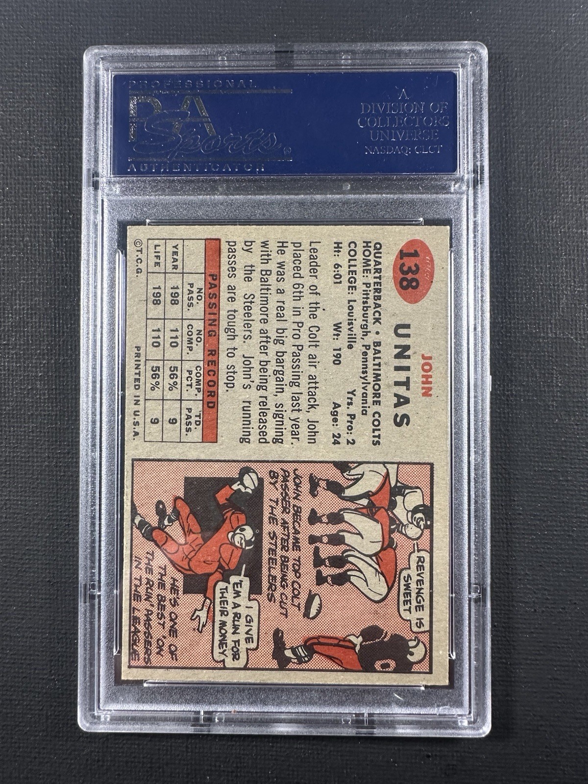 1957 Topps Johnny Unitas Rookie Card RC #138 PSA 7 view 2