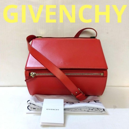 GIVENCHY Pandora Box Leather Shoulder Crossbody Bag Red Silver Hardware Used