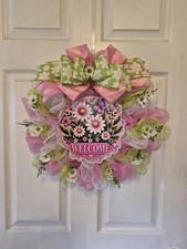 Welcome Wreath , Spring  Summer Floral Door Decoration, Handcrafted